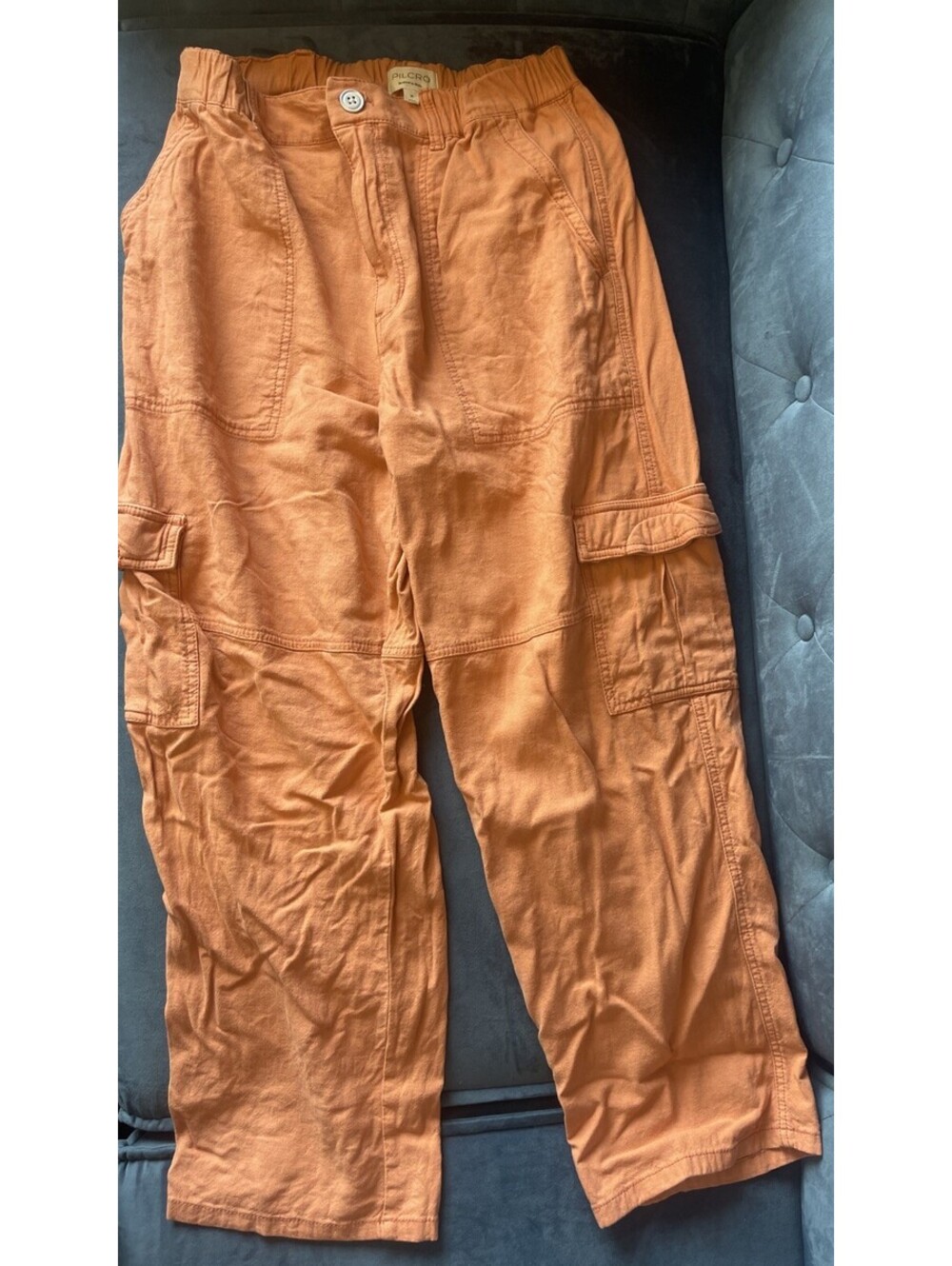 Pilcro Orange Wide-Leg Linen Pants - Picture 3 of 15